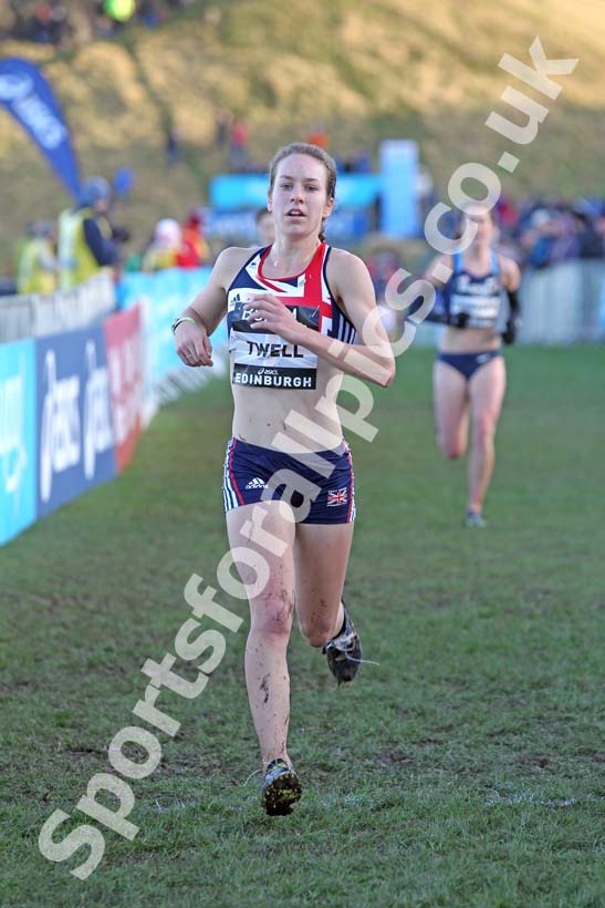 Steph Twell (GB) finishing the BUPA Great Edinburgh Cross Country.